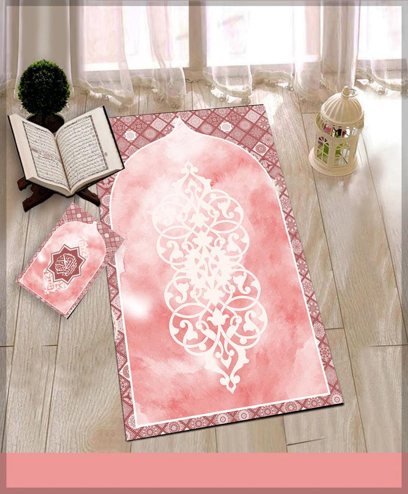 Ayoosh Pink Prayer Rug Muslim Mat Islamic Sajadah for Kids Men Women with Quran Box for Eid Travel Ramadan Soft Luxury Pin - CELA HIJAB