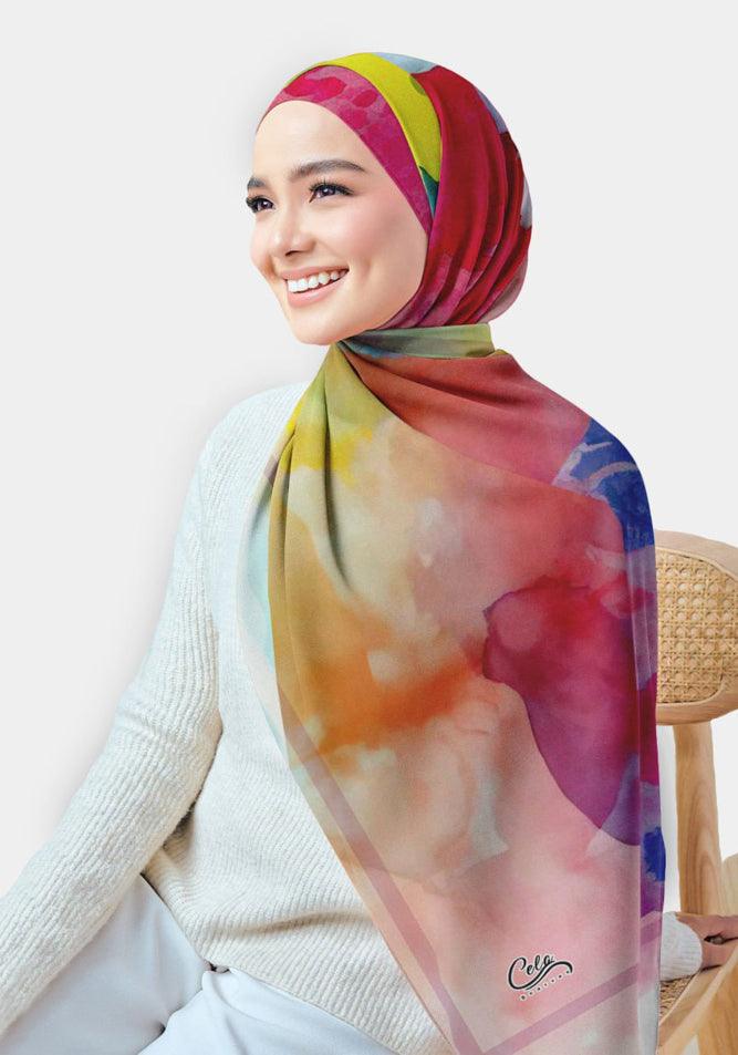 Bubble Gum Printed Chiffon Hijab - CELA HIJAB