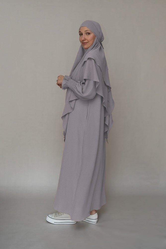 Light gray prayer gown umrah abaya dress non-wrinkling - ANNAH HARIRI
