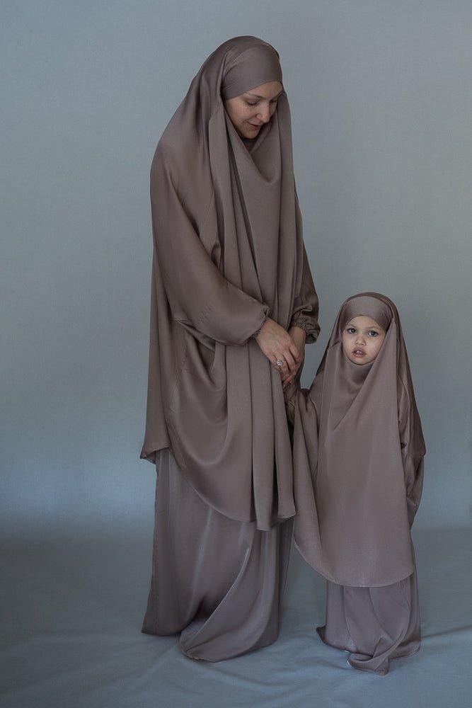 Magaan Adult prayer gown from "Mommy and me prayer khimar collection" in light khaki - ANNAH HARIRI