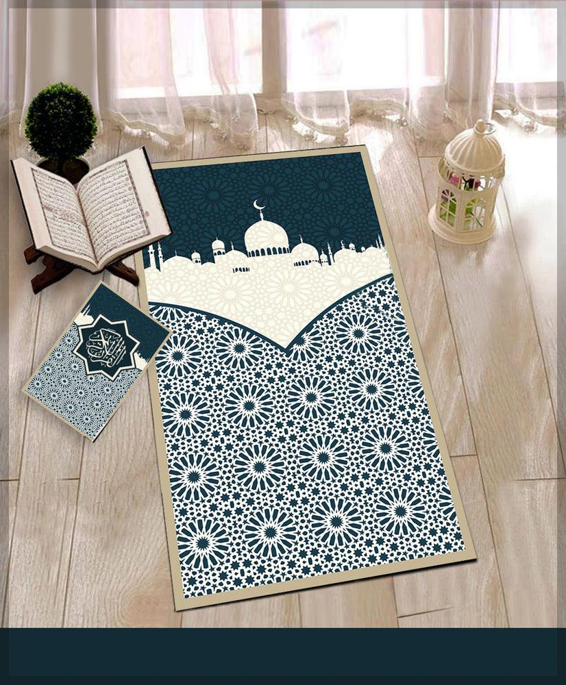 Ummu Grey Prayer Rug Muslim Mat Islamic Sajadah for Kids Men Women with Quran Box for Eid Travel Ramadan Soft Luxury Pin - CELA HIJAB