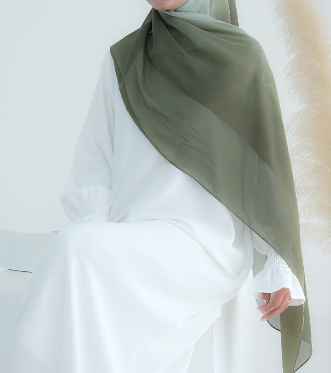 Green Gray Ombre scarf rectangular hijab in chiffon premium quality