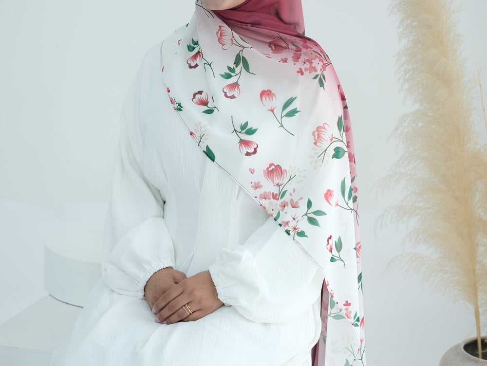 Bordeaux Ombre Floral scarf rectangular hijab in chiffon premium quality