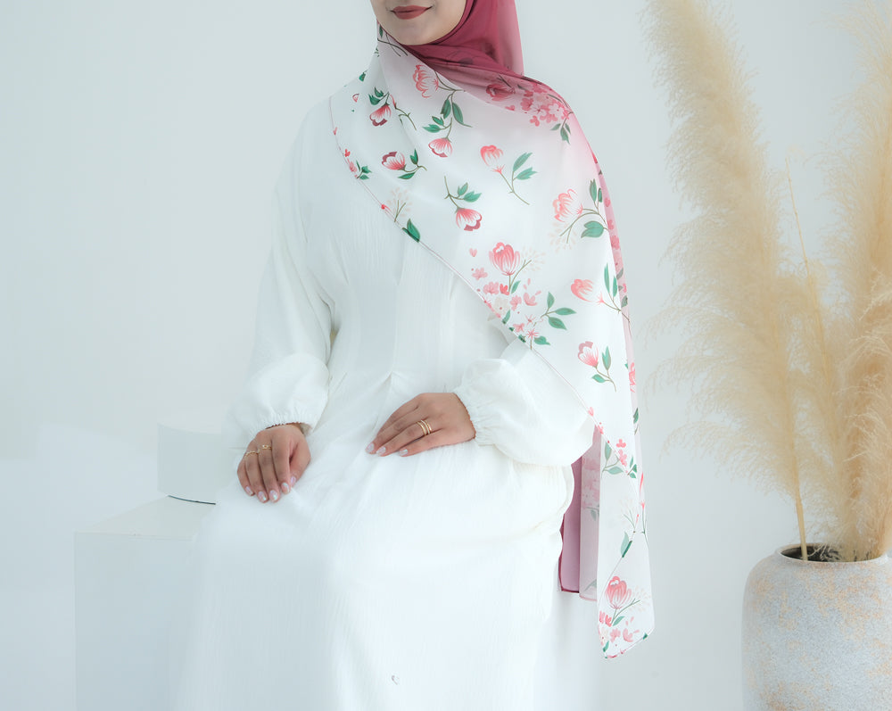 Bordeaux Ombre Floral scarf rectangular hijab in chiffon premium quality