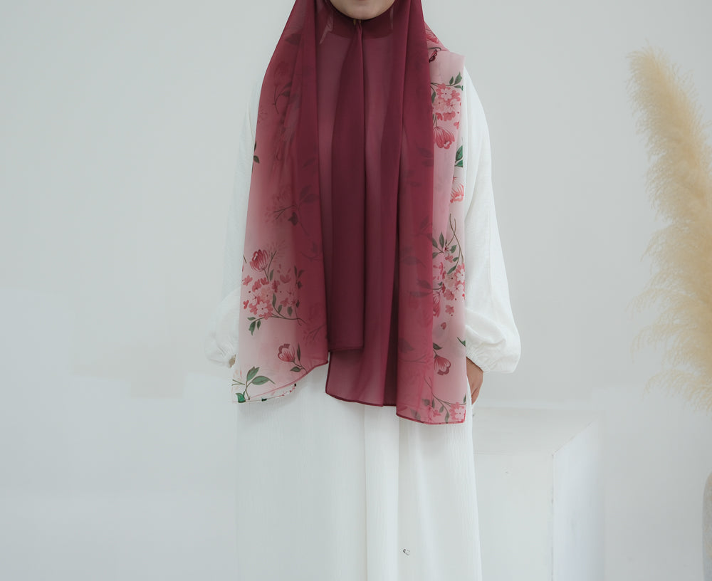 Bordeaux Ombre Floral scarf rectangular hijab in chiffon premium quality