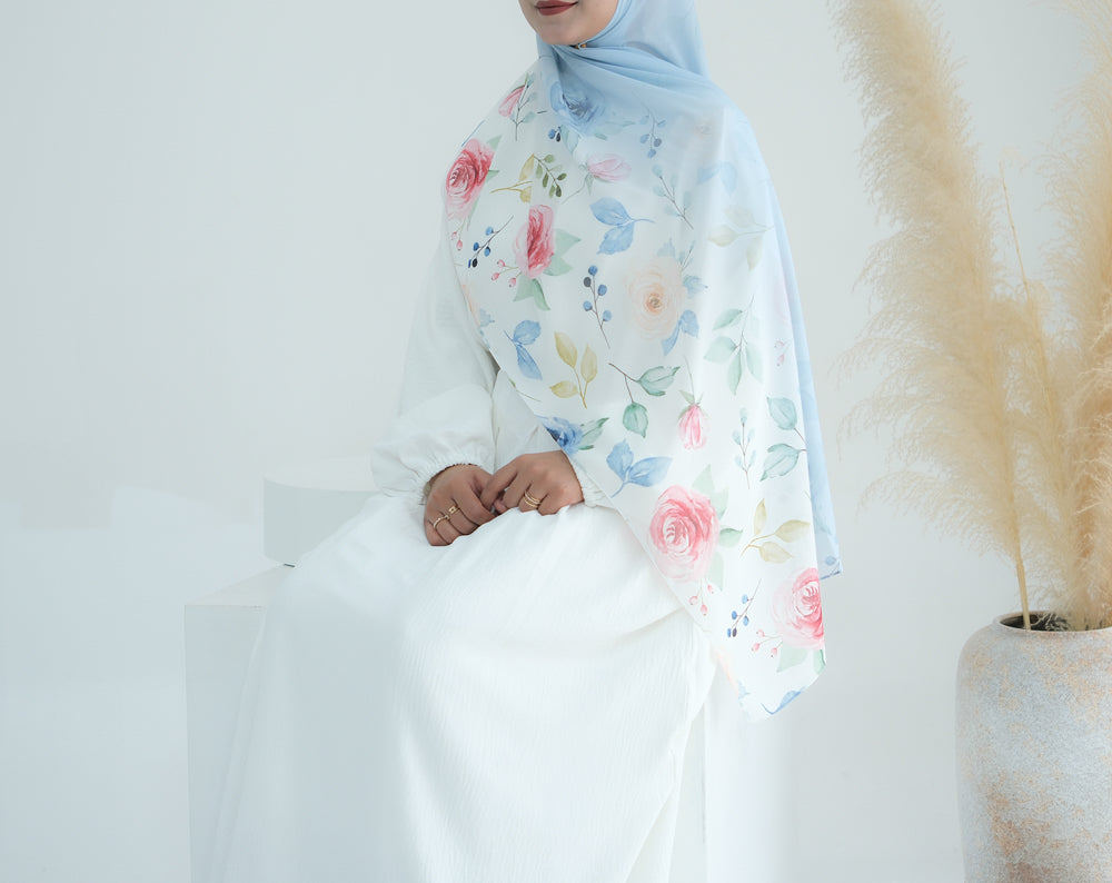 Princess Ombre Floral scarf rectangular hijab in chiffon premium quality