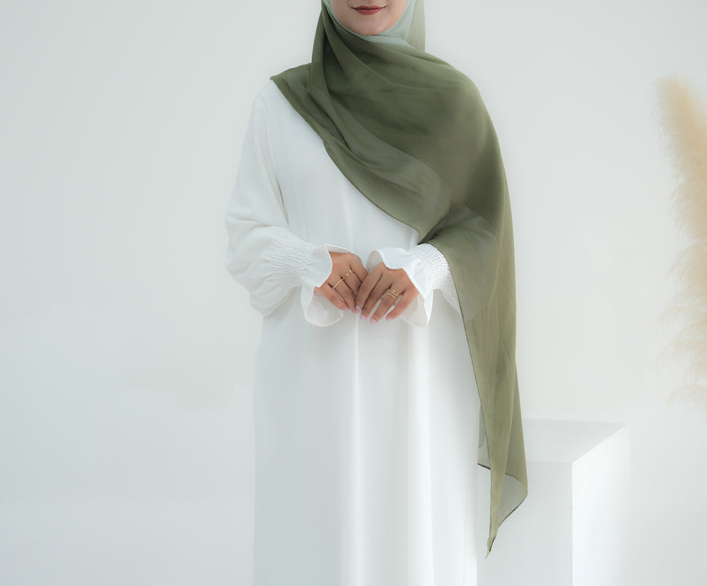 Green Gray Ombre scarf rectangular hijab in chiffon premium quality