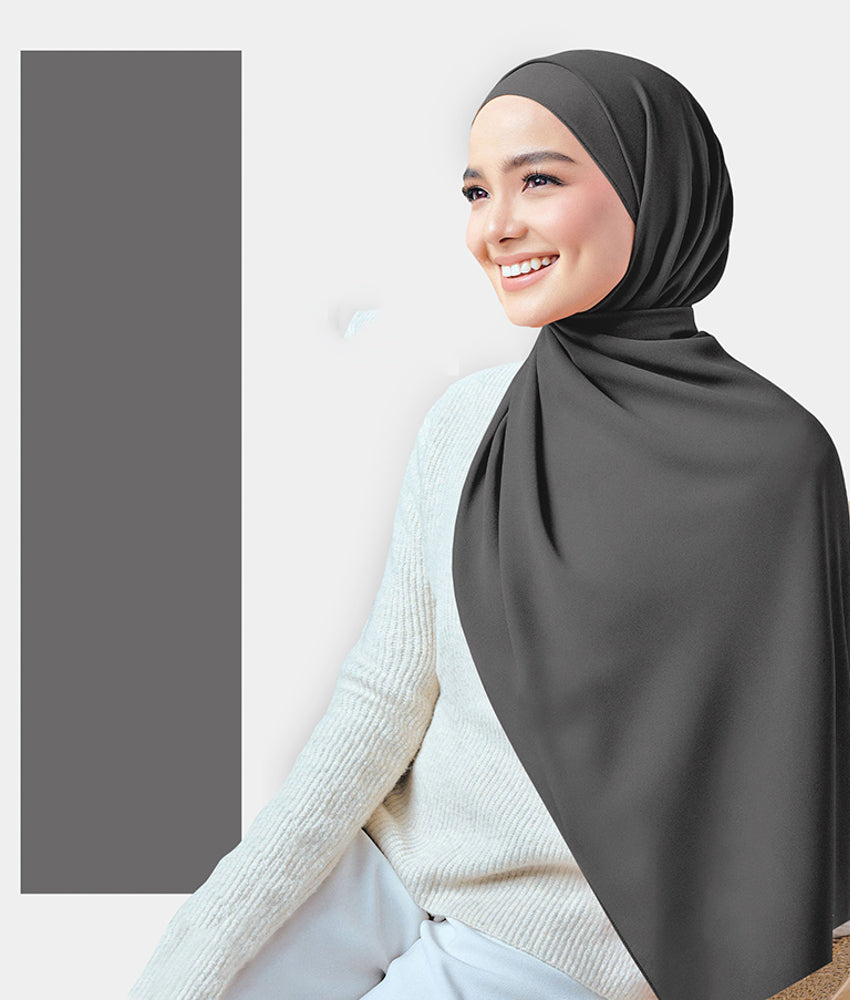 Chiffon Plain Rectangular Hijab in SA03 Grey color