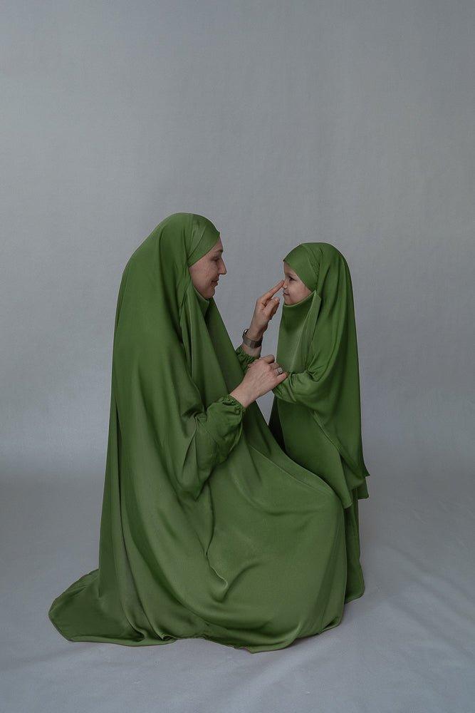 Army Green Adult prayer gown from "Mommy and Me" Prayer Khimar collection - ANNAH HARIRI