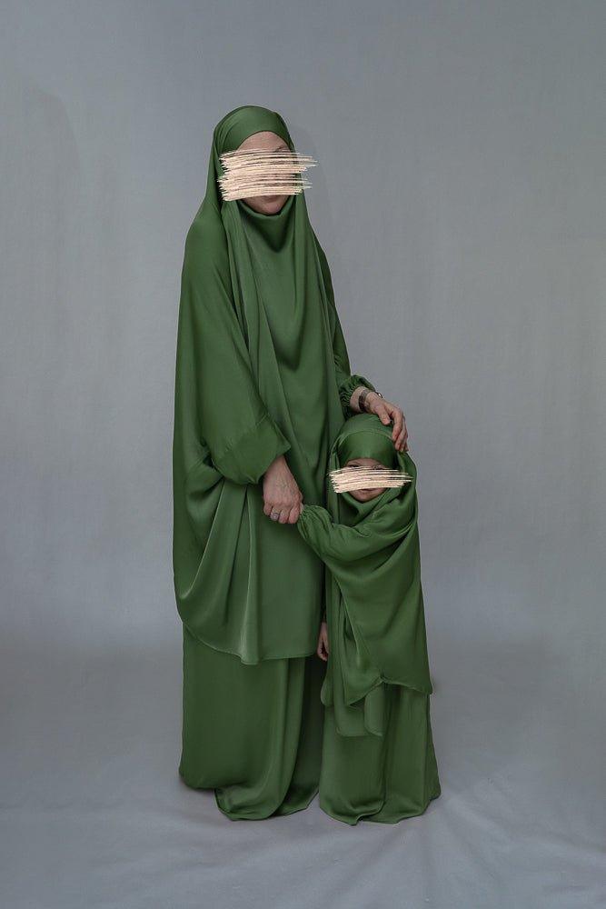 Army Green KIDS prayer gown from "Mommy and me prayer khimar collection - ANNAH HARIRI