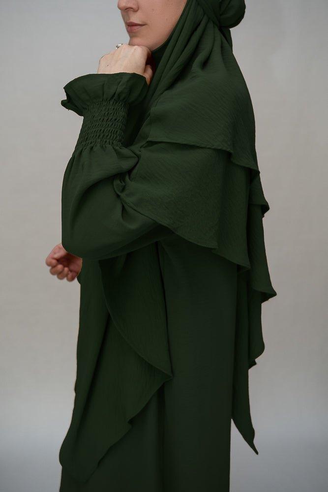 Army green prayer gown umrah abaya dress non-wrinkling - ANNAH HARIRI