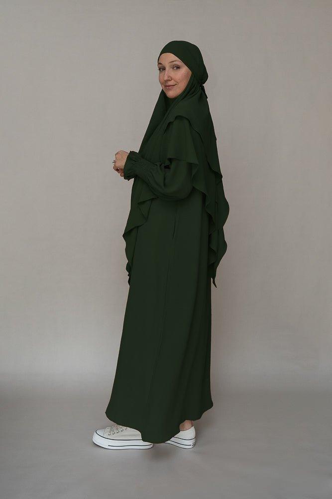 Army green prayer gown umrah abaya dress non-wrinkling - ANNAH HARIRI