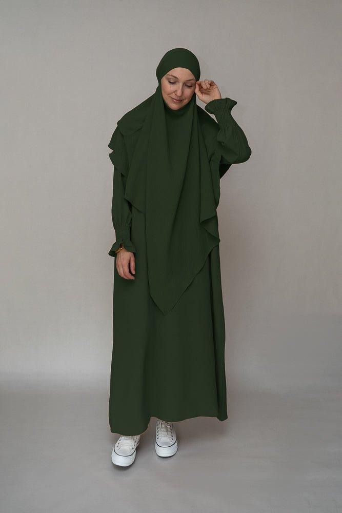 Army green prayer gown umrah abaya dress non-wrinkling - ANNAH HARIRI