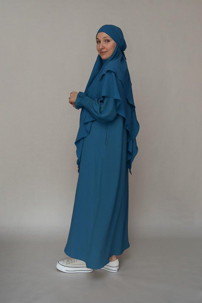 Blue prayer gown umrah abaya dress non-wrinkling - ANNAH HARIRI