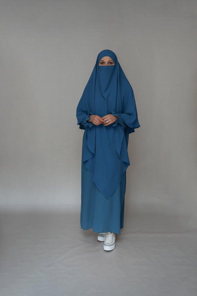 Blue prayer gown umrah abaya dress non-wrinkling - ANNAH HARIRI