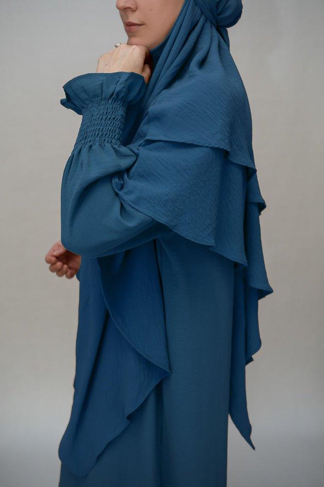 Blue prayer gown umrah abaya dress non-wrinkling - ANNAH HARIRI