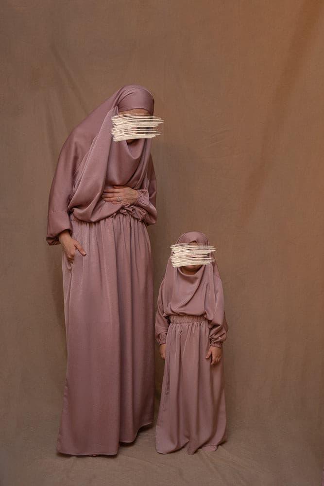 Coraal KIDS prayer gown from "Mommy and me prayer khimar collection" in light pink - ANNAH HARIRI