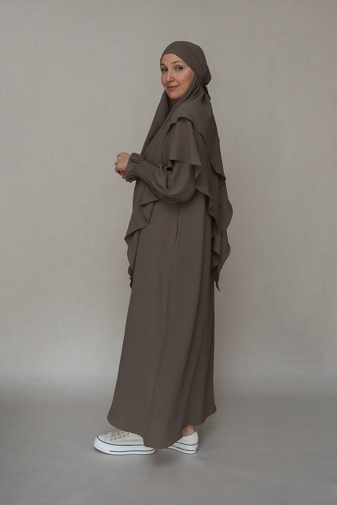 Dark Gray prayer gown umrah abaya dress non-wrinkling - ANNAH HARIRI