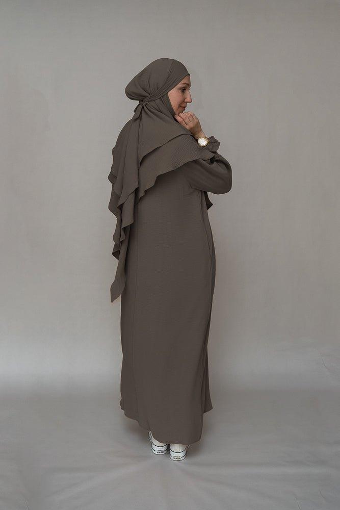 Dark Gray prayer gown umrah abaya dress non-wrinkling - ANNAH HARIRI