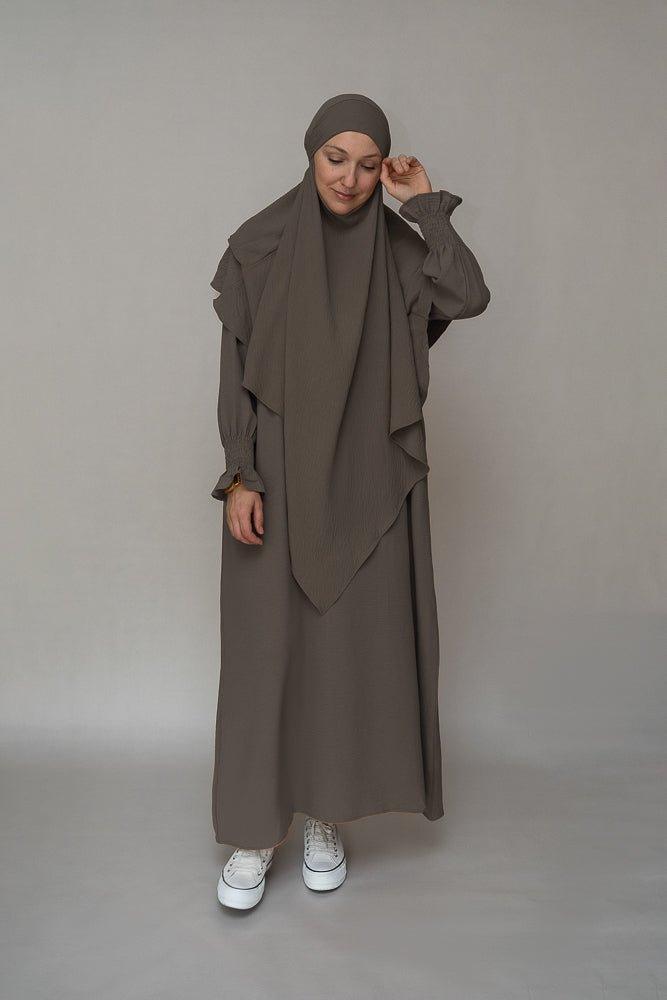 Dark Gray prayer gown umrah abaya dress non-wrinkling - ANNAH HARIRI