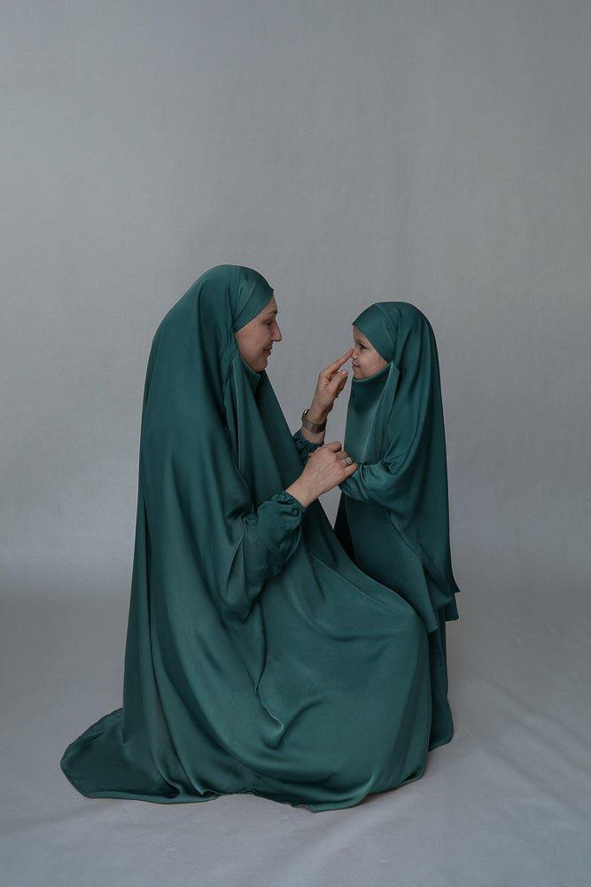 Dark Green KIDS prayer gown from "Mommy and me prayer khimar collection - ANNAH HARIRI