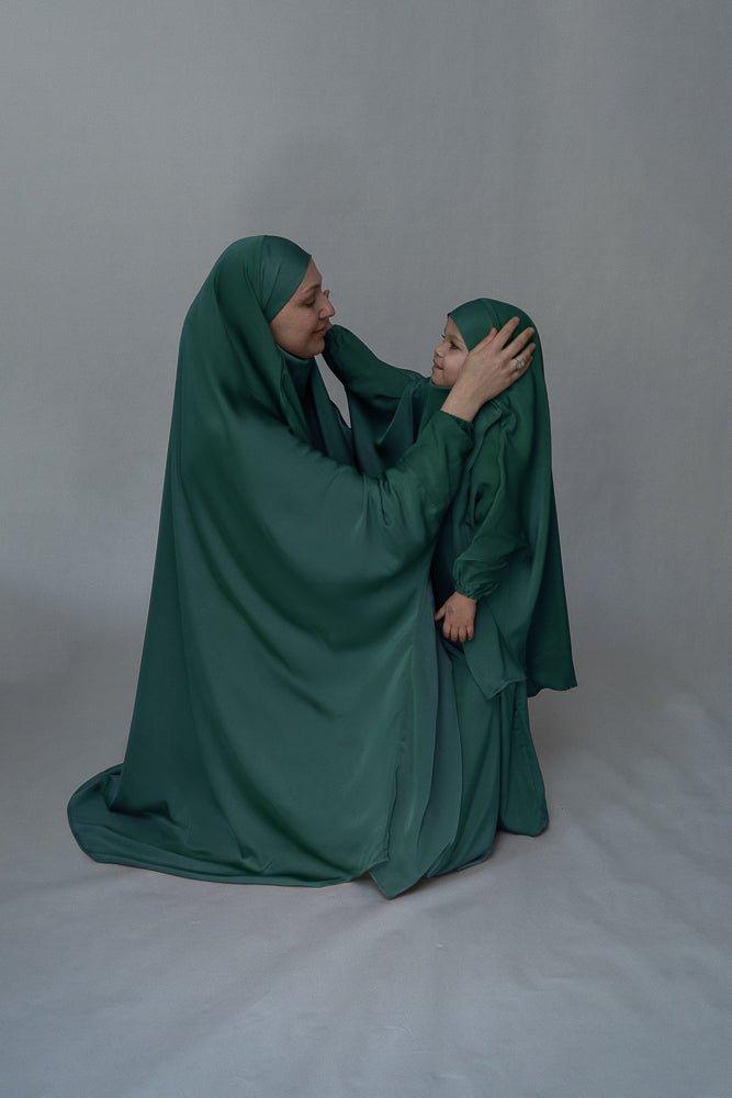 Dark Green KIDS prayer gown from "Mommy and me prayer khimar collection - ANNAH HARIRI