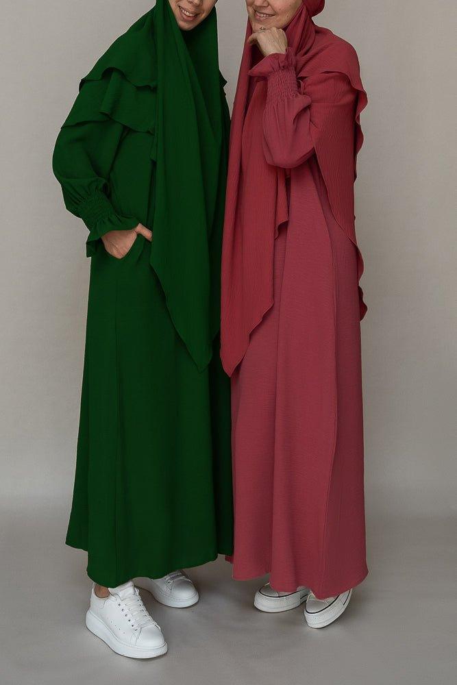 Dark Green prayer gown umrah abaya dress non-wrinkling - ANNAH HARIRI