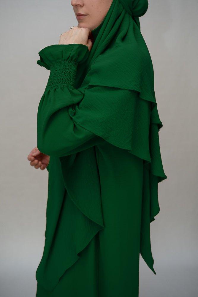 Dark Green prayer gown umrah abaya dress non-wrinkling - ANNAH HARIRI