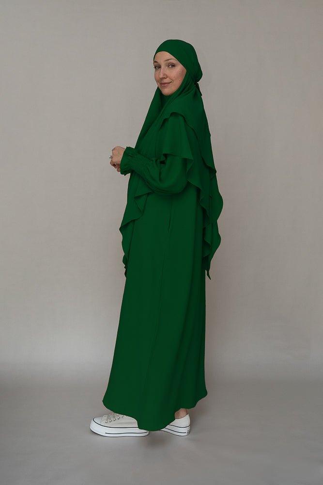 Dark Green prayer gown umrah abaya dress non-wrinkling - ANNAH HARIRI