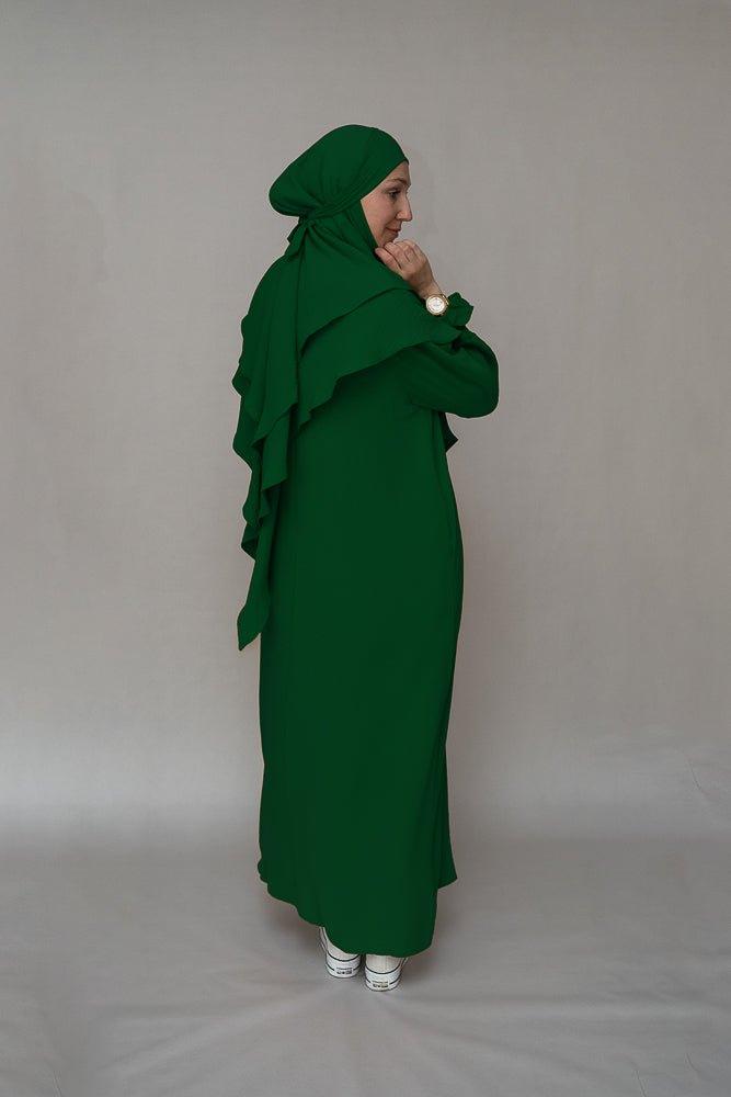 Dark Green prayer gown umrah abaya dress non-wrinkling - ANNAH HARIRI