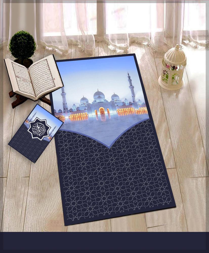 Dhabi Grey Prayer Rug Muslim Mat Islamic Sajadah for Kids Men Women with Quran Box for Eid Travel Ramadan Soft Luxury Pin - ANNAH HARIRI