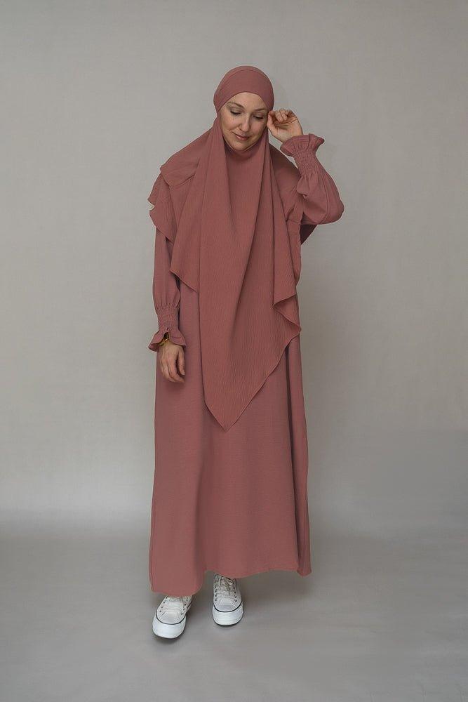 Dusty pink prayer gown umrah abaya dress non-wrinkling - ANNAH HARIRI