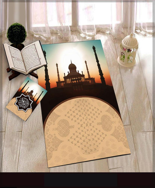 Fajr Yellow Prayer Rug Muslim Mat Islamic Sajadah for Kids Men Women with Quran Box for Eid Travel Ramadan Soft Luxury Pin - ANNAH HARIRI