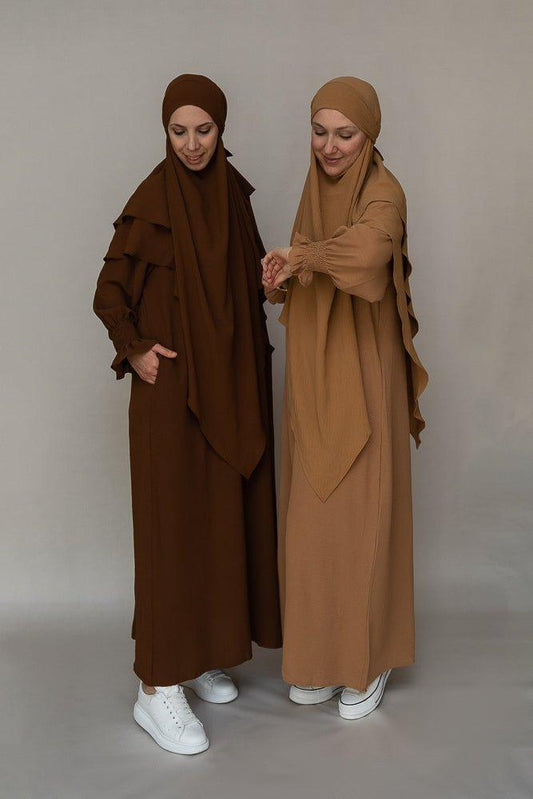 Kalean prayer gown umrah abaya dress non-wrinkling in coffee - ANNAH HARIRI