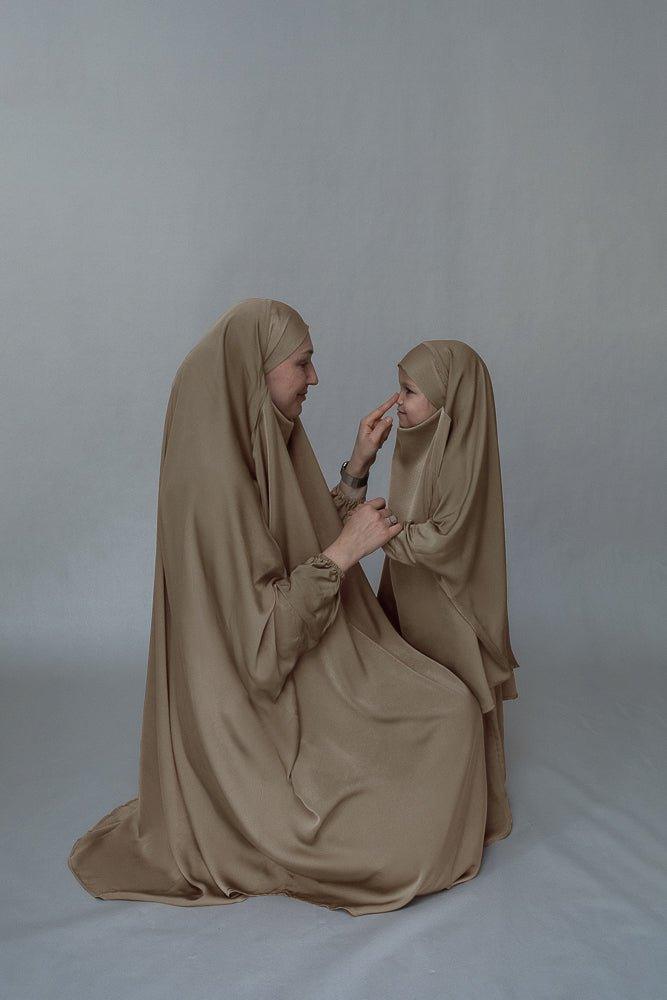 Khaki KIDS prayer gown from "Mommy and me prayer khimar collection - ANNAH HARIRI