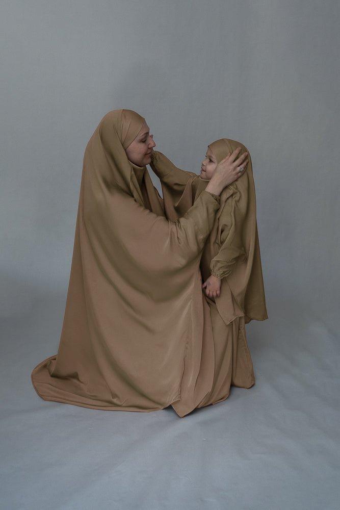 Khaki KIDS prayer gown from "Mommy and me prayer khimar collection - ANNAH HARIRI