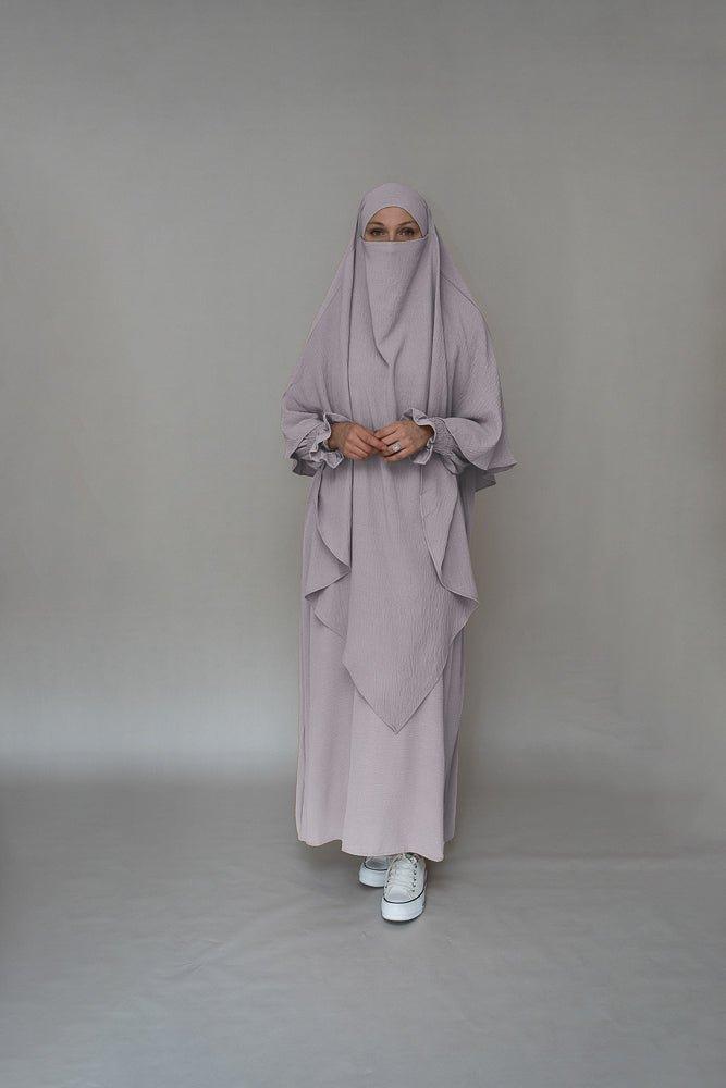 Light gray prayer gown umrah abaya dress non-wrinkling - ANNAH HARIRI