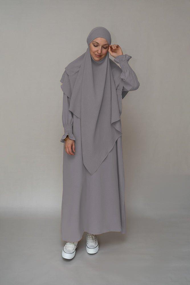 Light gray prayer gown umrah abaya dress non-wrinkling - ANNAH HARIRI