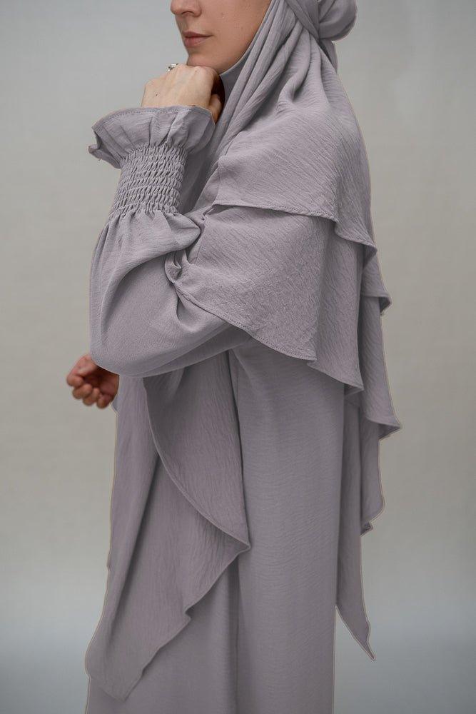 Light gray prayer gown umrah abaya dress non-wrinkling - ANNAH HARIRI