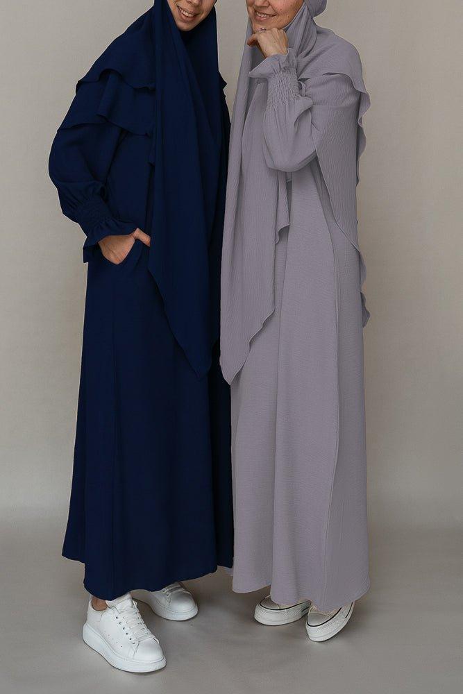 Light gray prayer gown umrah abaya dress non-wrinkling - ANNAH HARIRI