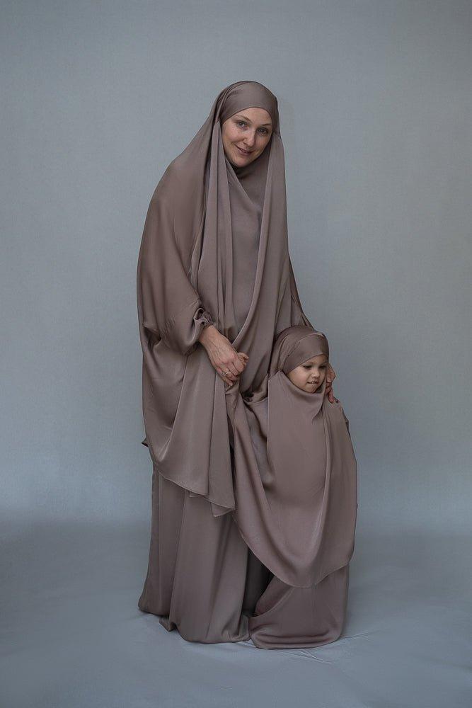 Magaan Adult prayer gown from "Mommy and me prayer khimar collection" in light khaki - ANNAH HARIRI