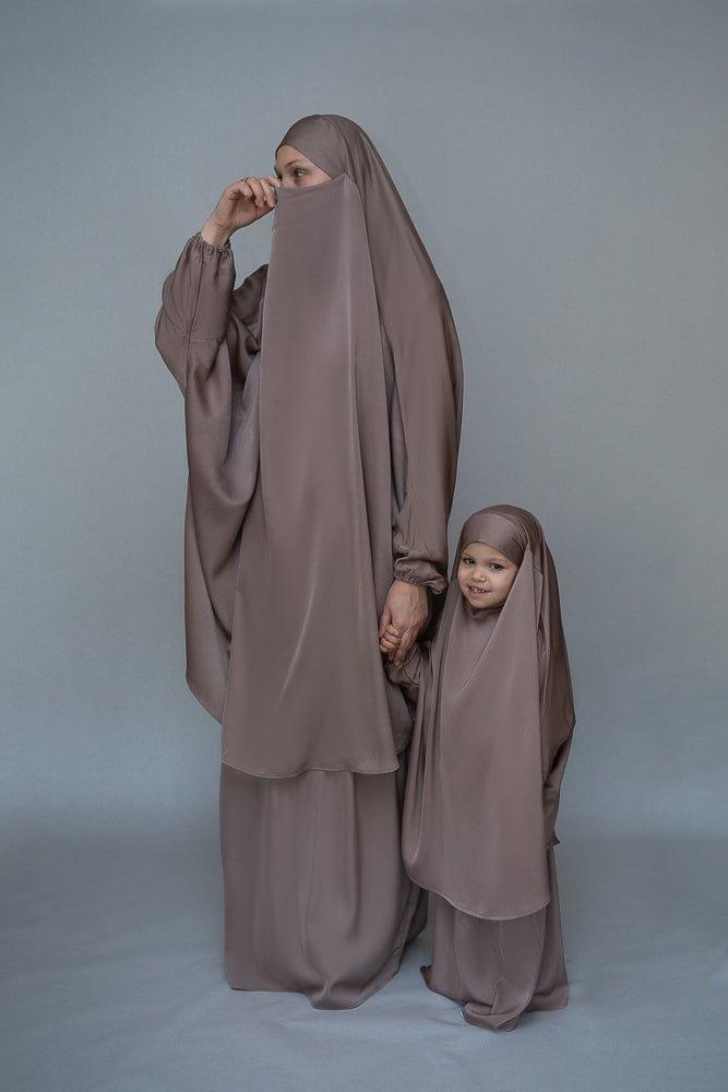 Magaan Kids prayer gown from "Mommy and me prayer khimar collection" in light khaki - ANNAH HARIRI