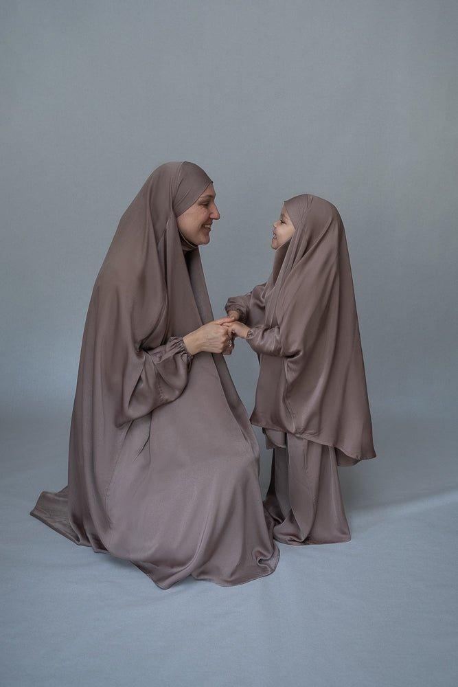 Magaan Kids prayer gown from "Mommy and me prayer khimar collection" in light khaki - ANNAH HARIRI