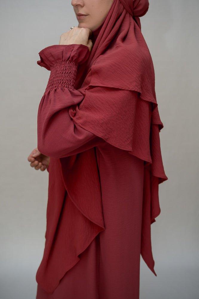 Maroon prayer gown umrah abaya dress non-wrinkling - ANNAH HARIRI