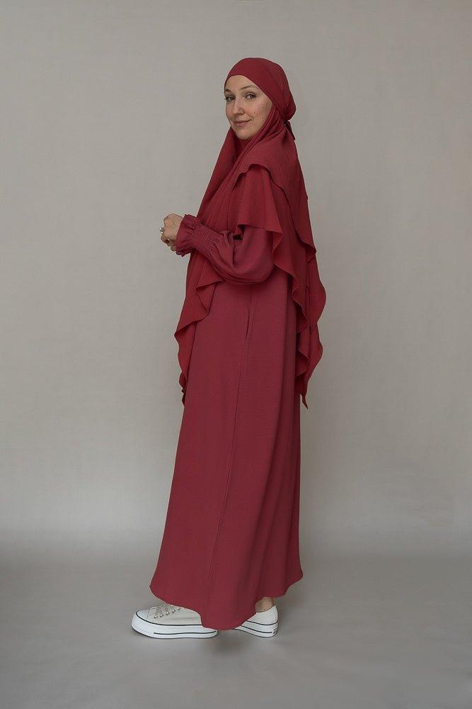 Maroon prayer gown umrah abaya dress non-wrinkling - ANNAH HARIRI