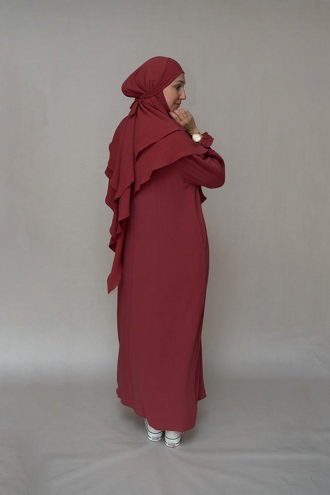 Maroon prayer gown umrah abaya dress non-wrinkling - ANNAH HARIRI