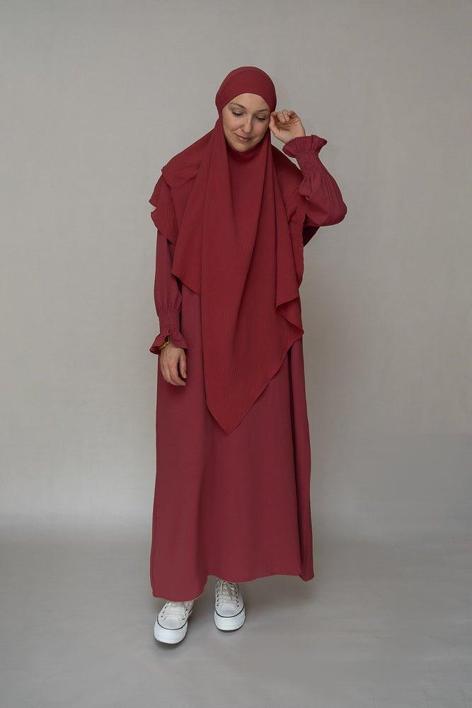 Maroon prayer gown umrah abaya dress non-wrinkling - ANNAH HARIRI