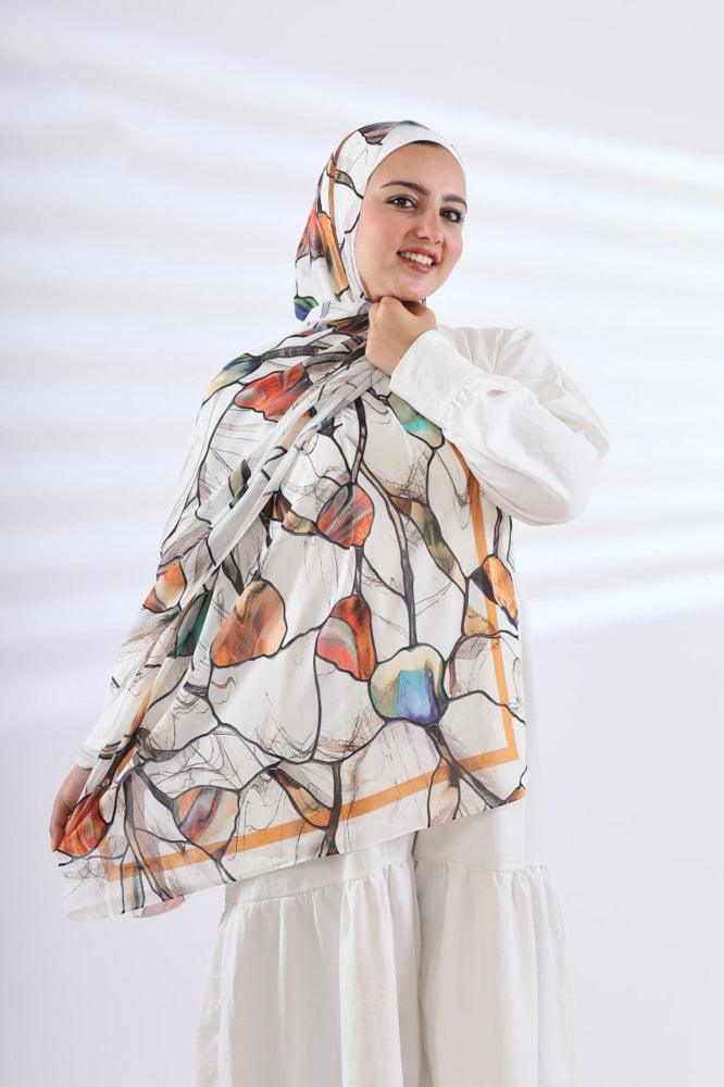 Peaches Printed Chiffon Hijab - ANNAH HARIRI