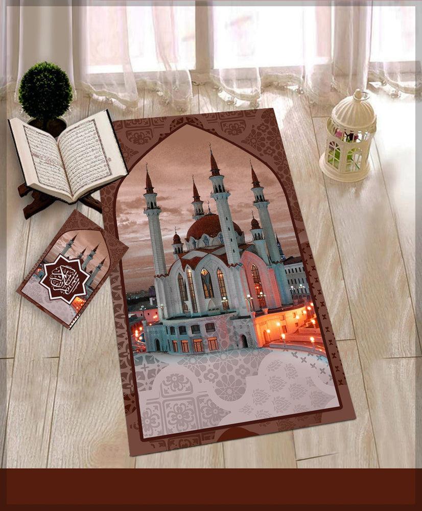 Stans Brown Prayer Rug Muslim Mat Islamic Sajadah for Kids Men Women with Quran Box for Eid Travel Ramadan Soft Luxury Pin - ANNAH HARIRI